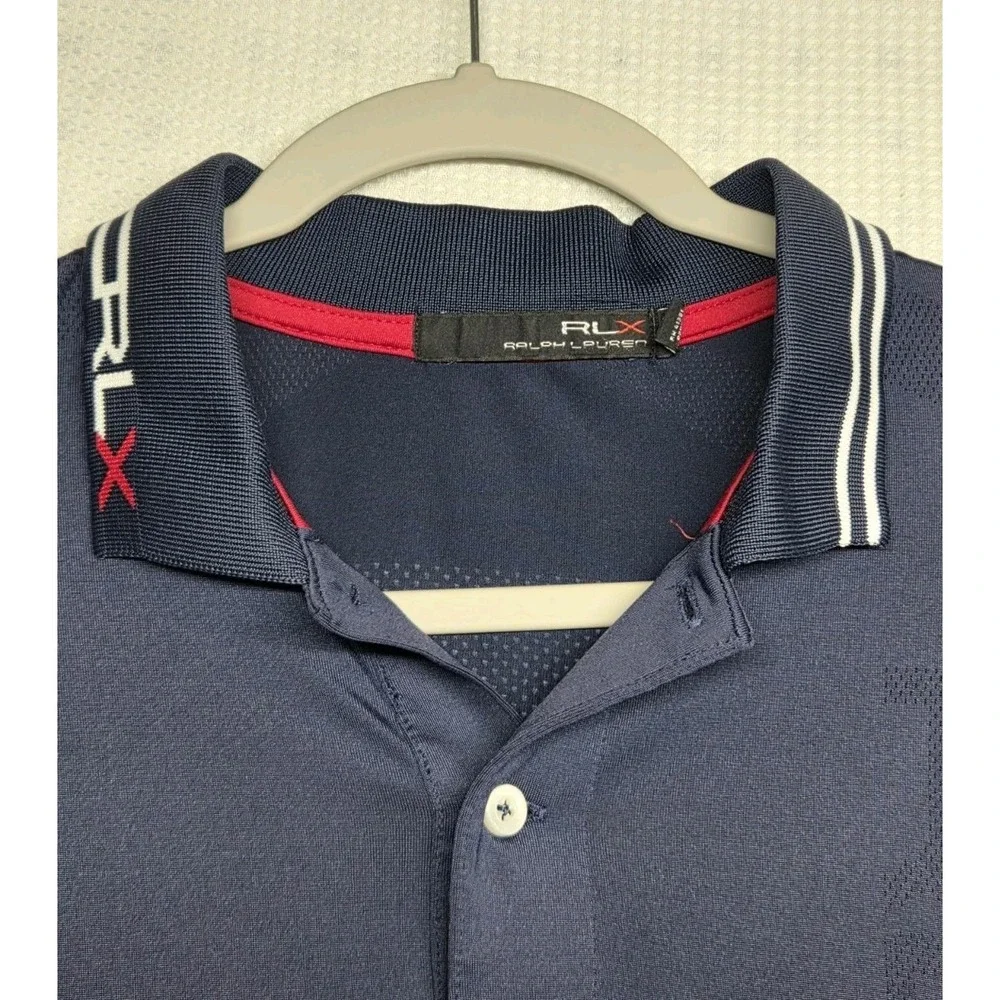 RLX Ralph Lauren Polo Shirt Mens Medium Navy Performance Golf Wolf Creek Stretch